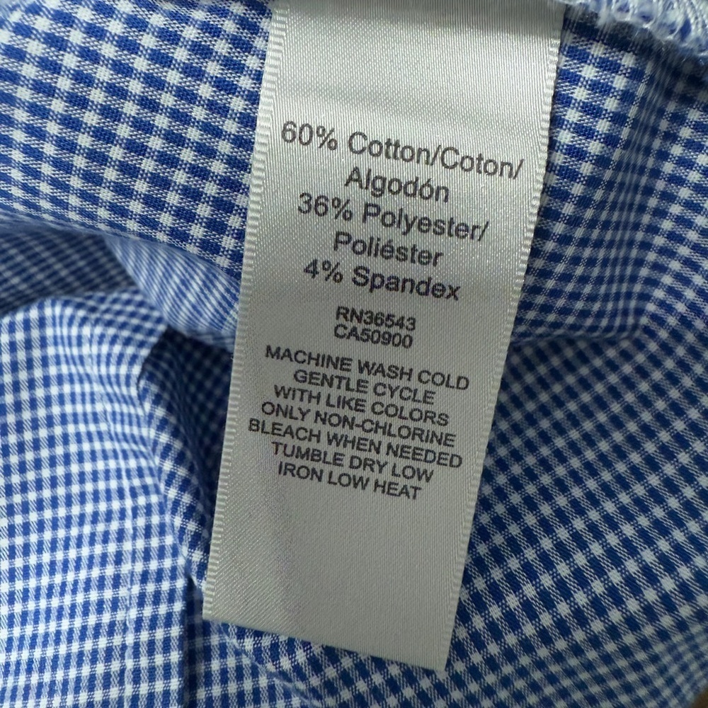 Van Heusen Blue and White Micro-Checkered Button Down Shirt with Stretch - Picture 6 of 7